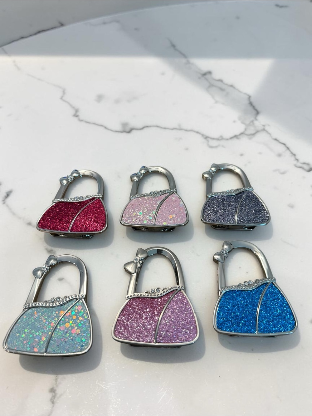 Glitter Purse Hook Bag Hanger - Blue, Pink, Purple, Silver, Red, White Options